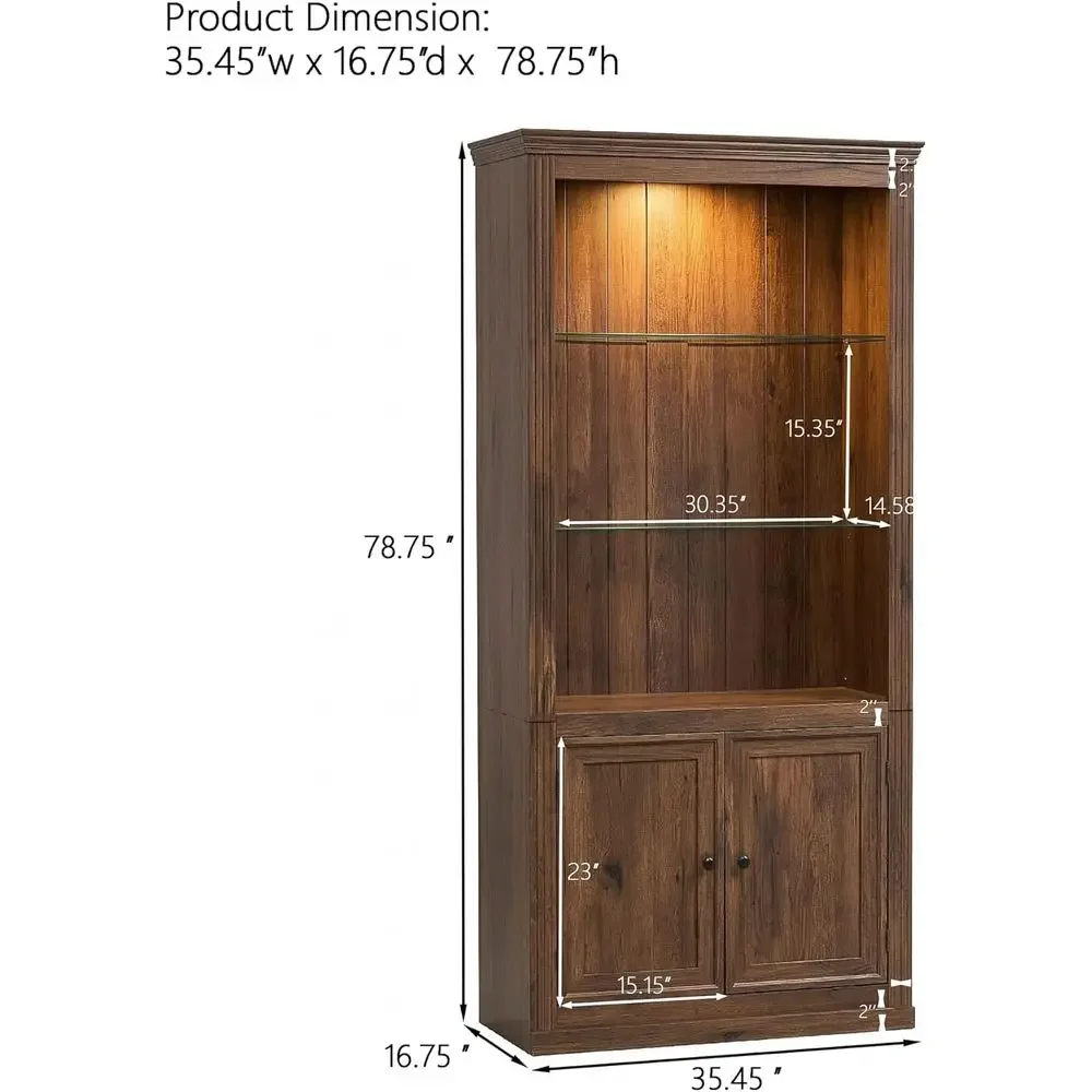 

Special Offer78.75''H 4-Tier Display Shel, With LED Ceiling Warm Light, Reestanding Armhouse Bookcases With Storage & Do, Booksh