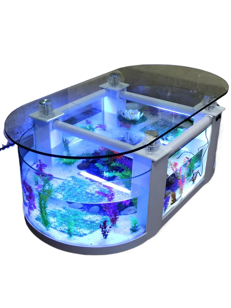 Large ecological coffee table fish tank living room aquarium glass household desktop turtle tank medium TV cabinet can be