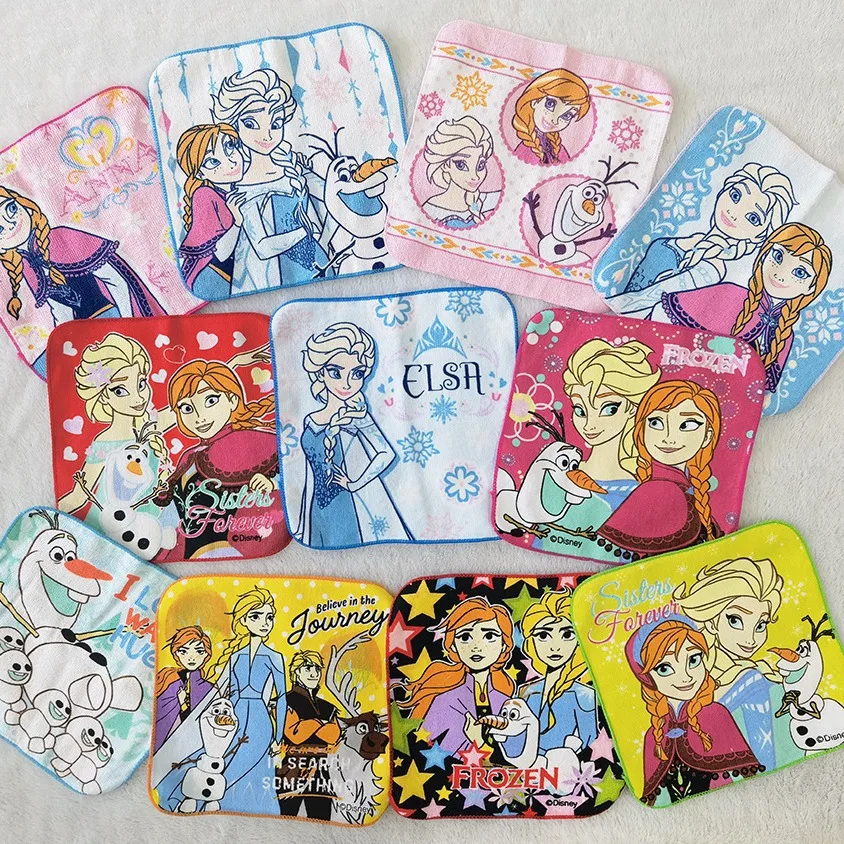 Disney Frozen Anna Elsa Snowball Cartoon Small Square Towel Cotton Kids Towel Clean Portable Storage Kids Birthday Party Gift