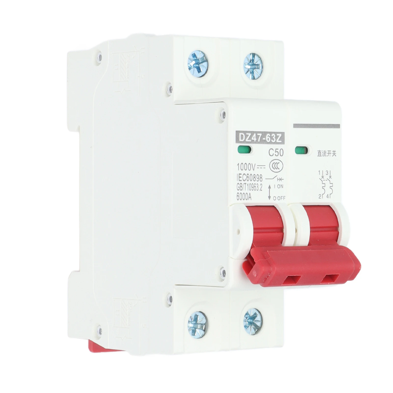 Miniature Circuit Breaker 2P Solar PV System Isolator DIN Rail Mount 1000V 50A DZ47‑63Z C50  Miniature Circuit Breaker