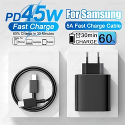 For Samsung 45W Fast Charger For Samsung Galaxy S25 S23 S22 S24 Ultra Plus A54 A35 A55 5G USB Type C Charger Fast Charging Cable