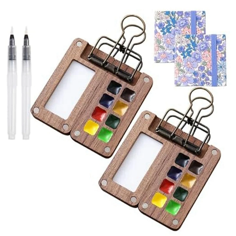 

Travel Paint Palette, Mini Portable Watercolor Palette Set Wooden Grid Paint Box,Travel Ready Paint Palette Bundle