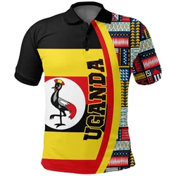 3D Print Uganda Flag Map Polo Shirts For Men Clothes Africa Country Dashiki POLO Shirt Short Sleeve National Emblem Male Tshirts