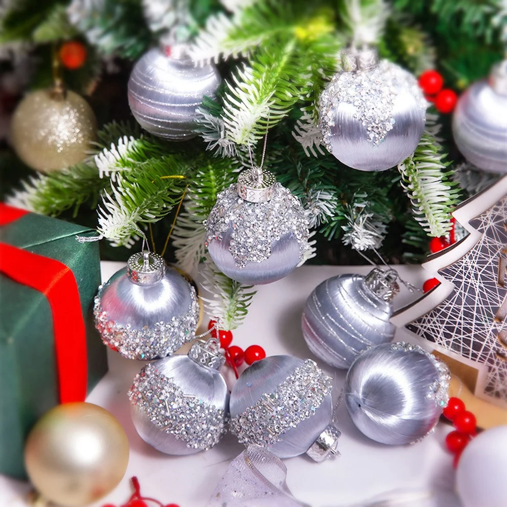 6cm Christmas New Year Party Tree Ornaments 12pcs Shiny Thread Woven Balls Shatterproof Hanging Baubles Xmas Tree Home Decor