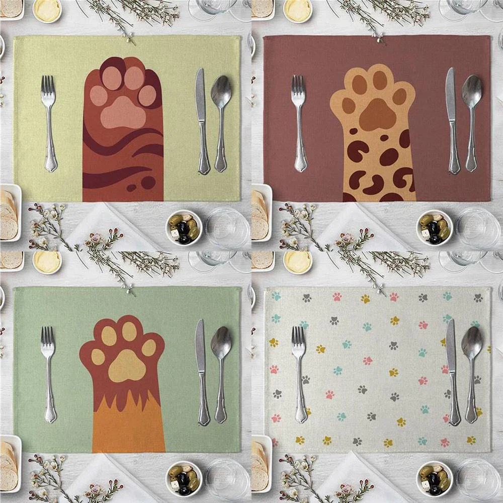Niedliche einfarbige Katze Pfote Haustiere Muster Küche Tischs ets Leinen Esstisch Matten Kinder Cartoon Untersetzer Pad Schüssel Tasse Matte Wohnkultur