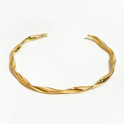 Peri'sbox Gold Color Wave Shape Twisted Bangles Thin Geometric Bangles for women Minimalist Open Bangles Adjustable 2020 Jewelry
