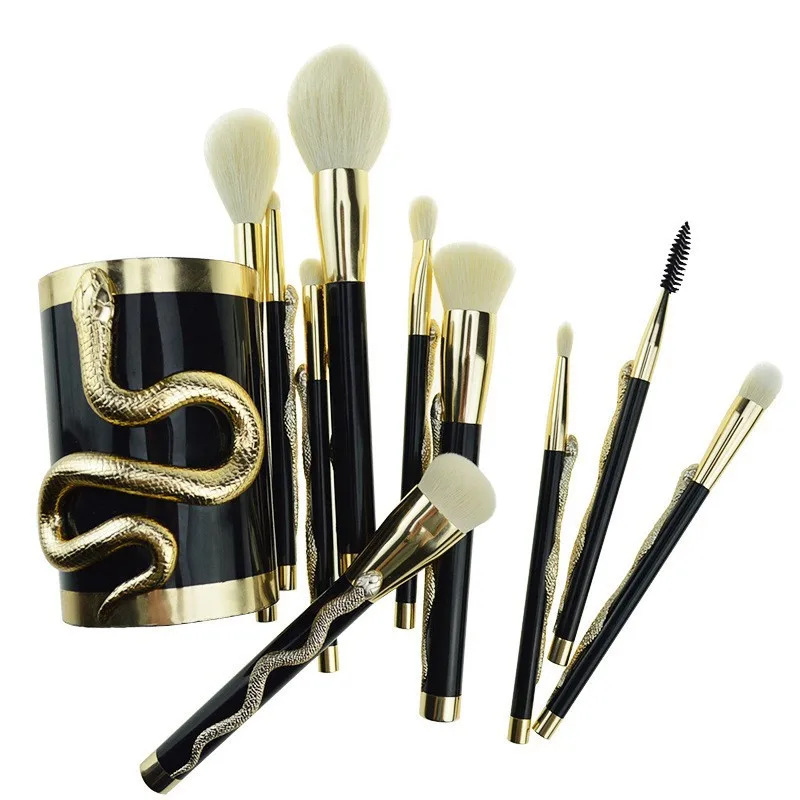 Set di pennelli per trucco serpente 3D 10 pezzi Pennello per polvere cosmetica di bellezza Correttore Ombretto Kit completo per trucco Strumenti di bellezza