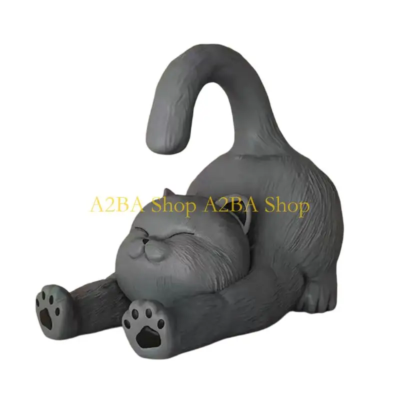 A2BA Whimsical Cartoon Feline Phone Stand Support Resin Art Piece For Table Desk Display