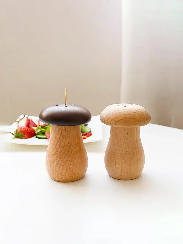 

Mushroom toothpick jar personality restaurant wooden toothpick box home cute black walnut japanese style cartoon toothpi