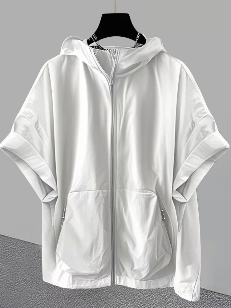 

2026 New Spring Summer Unisex Sun Protection Windbreaker Jacket Techwear Zip Up Hooded Short Sleeve Cargo Outwear Tops