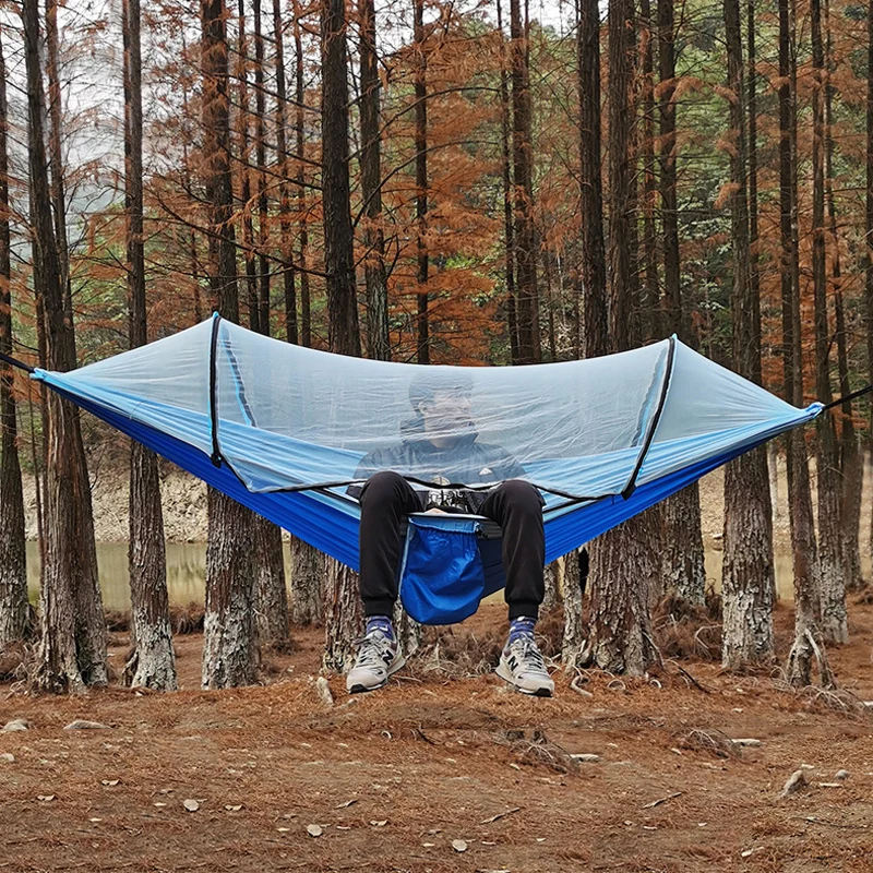 Outdoor Camping Pole Hammock Automatic Quick-opening Mosquito Net Hammock 260x140cm  swing Anti-rollover Nylon Rocking Chair