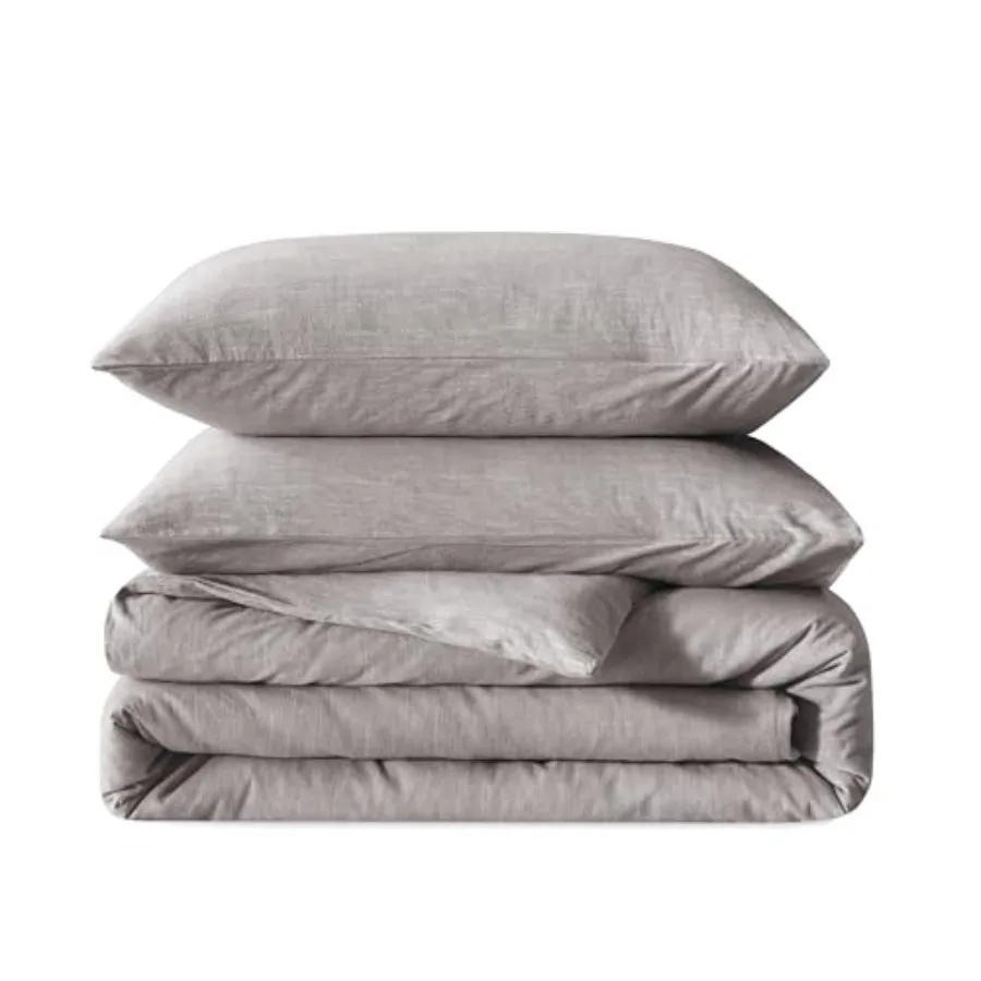 

Linen Duvet Cover Size - Soft Breathable Cotton Linen Blend 3-Pieces Bedding Set with 2 Pillowcases Stonewashed Texture All-Sea