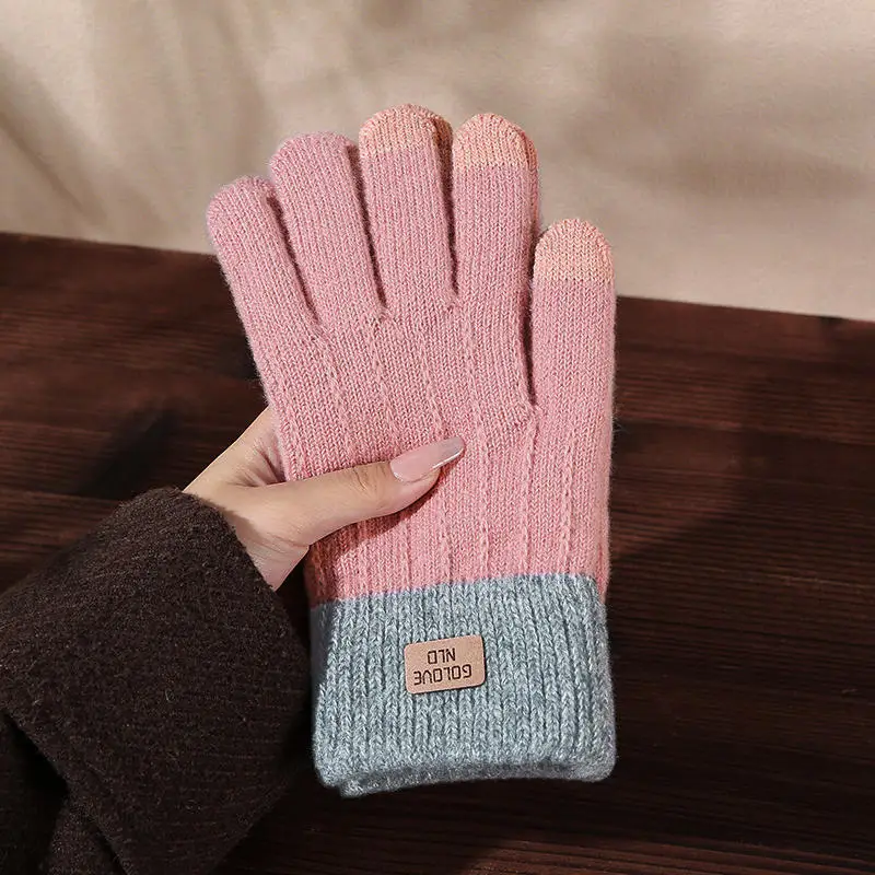 Warm Winter Touch Screen Motorcycle Gloves Stretch Knit Mittens Wool Full Finger Guantes Female Crochet Glove Women Men 2025 New