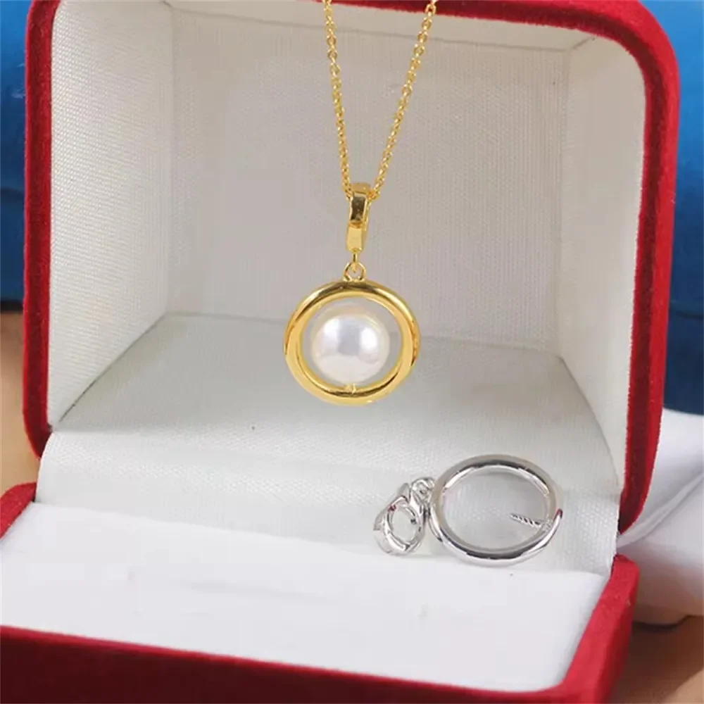 S925 Sterling Silver Pearl Pendant Setting, DIY Empty Bezel Cup Jewelry Supplies for Craft Making, Hollow Prong Pendant Findings