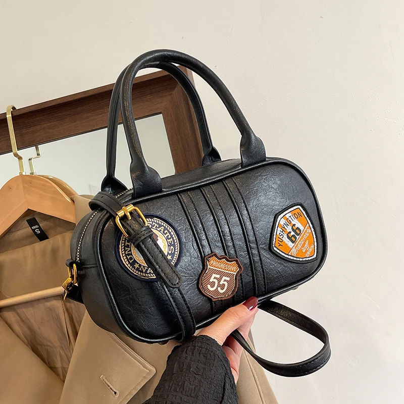 

New women's Large Capacity bowling bag 2025 Brand Boston bag Small Tote Korean Y2K Trend Pu Leather Shoulder Crossbody Bag