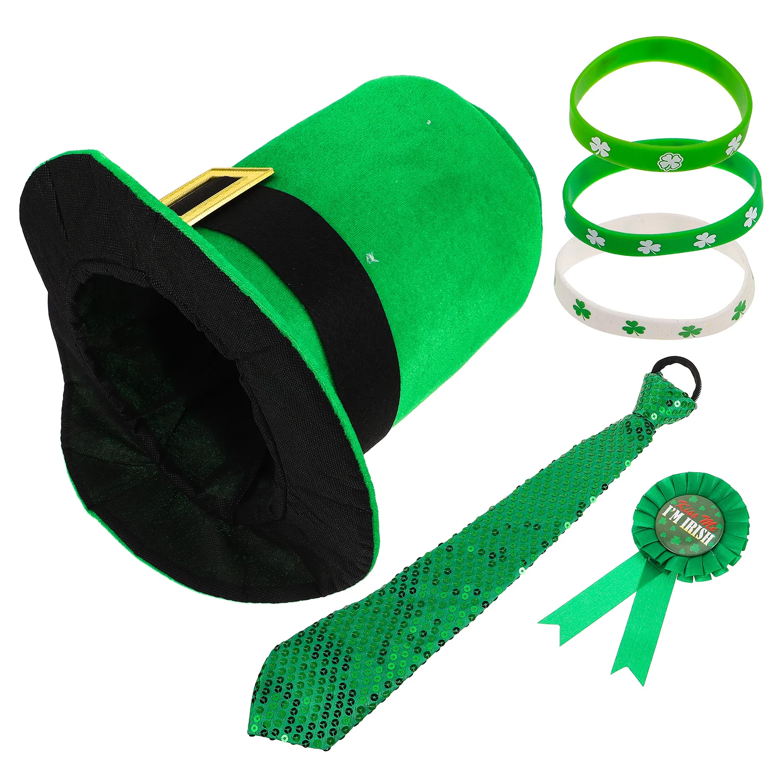 세트 성 패트릭 데이 의상 액세서리 그린 샴록 모자 넥타이 배지 팔찌 파티 용품 아일랜드 축제 의상
