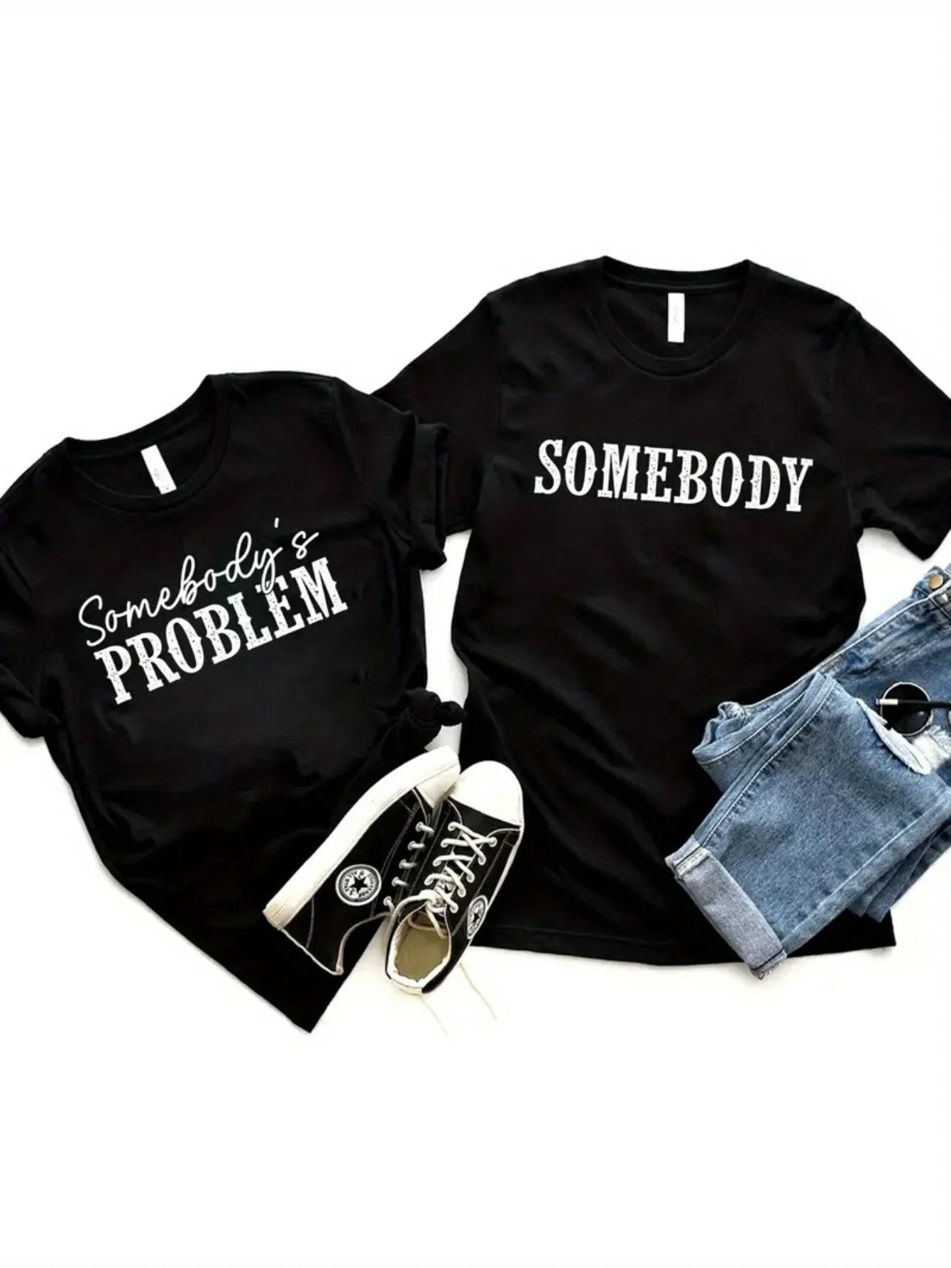 

1pc Men And Women Sold Separately Suitable for Him And Her Couple Round Neck Set King And Queen T shirts Valentines Day