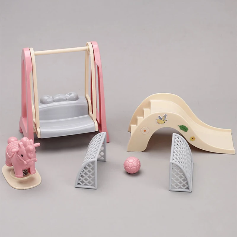 Doll House Simulation Amusement Park Slide Wooden Horse Swing Miniature Children's Playhouse Toys Accessories Set