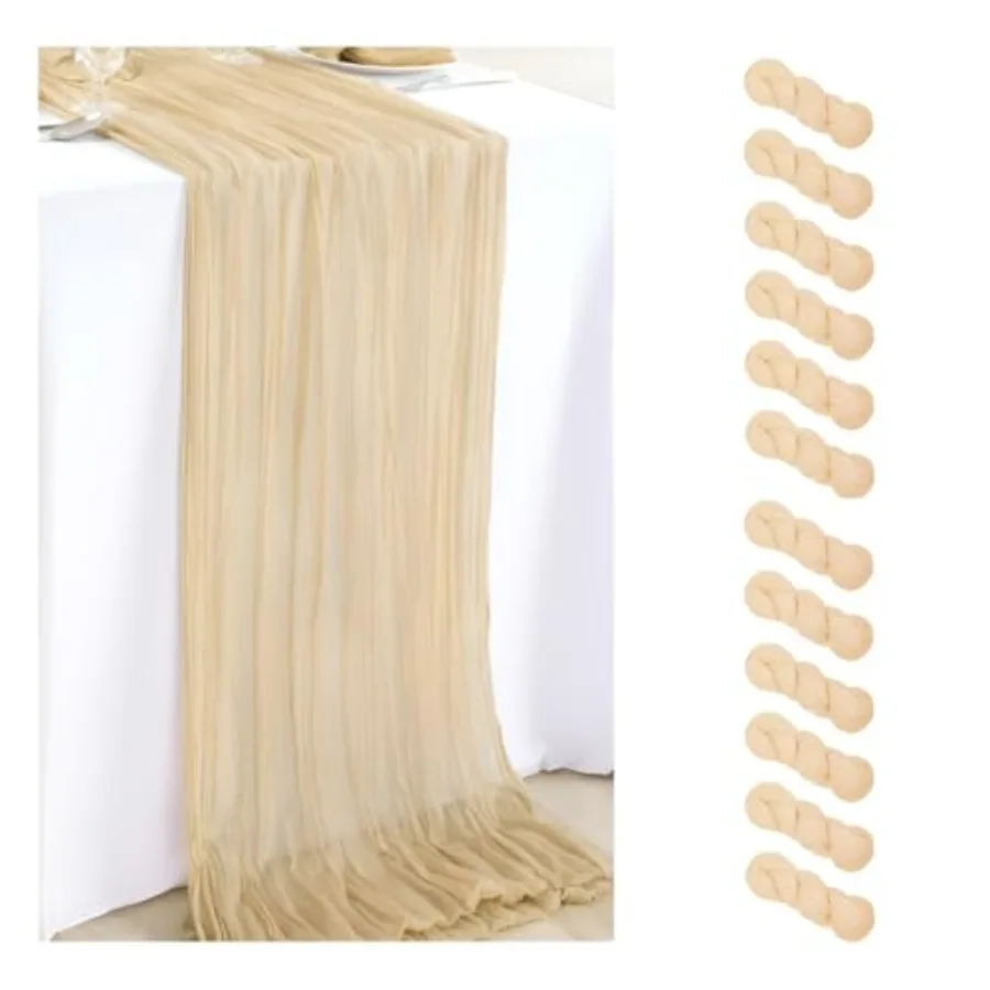 

Набор из 12 скатертей-дорожек из марли, 120 дюймов (10 футов), цвет шампань, в стиле бохо, для свадеб, вечеринок, детских праздников, дней рождения