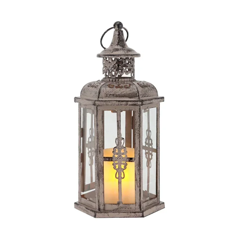 

Cross borderGreen Red Blue Black Grey White Metal Candle Lantern Mini Hanging Lantern for Candles for Home Garden Decor