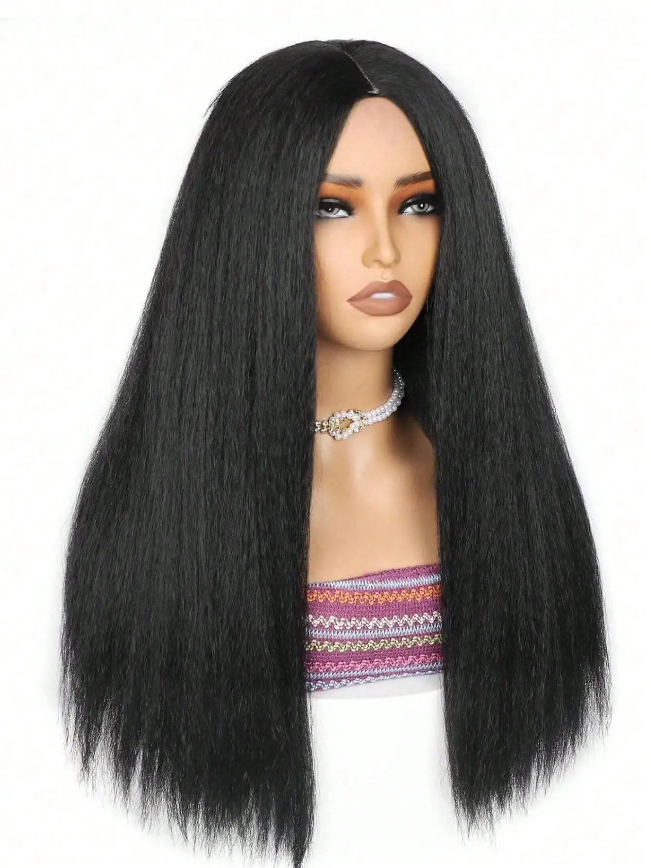Yaki Straight synthetic Wig 24 Inch Out Wig Wear And Go Kinky Straight Middle Part Wig With Layered Ends Natural Looking