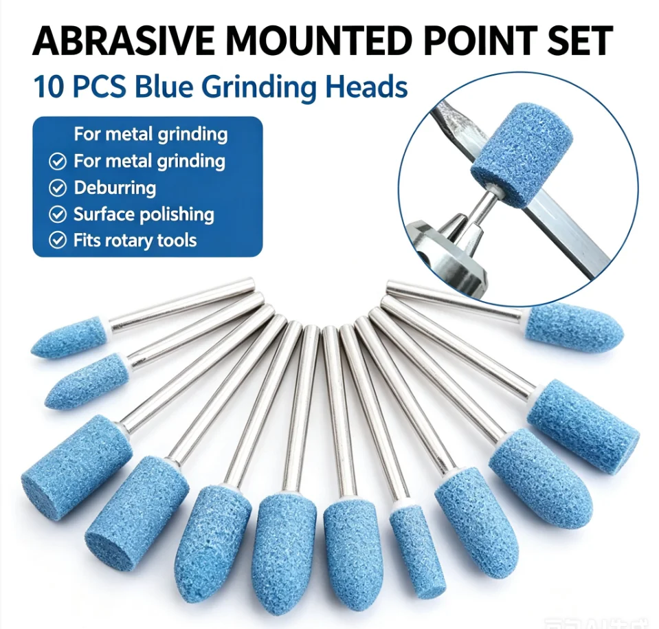 10pcs 3mm Shank Abrasive Mounted Head Pollishing Head Wheel For Dremel Rotary Tools Electric Grinding Stone Wheel Accessories