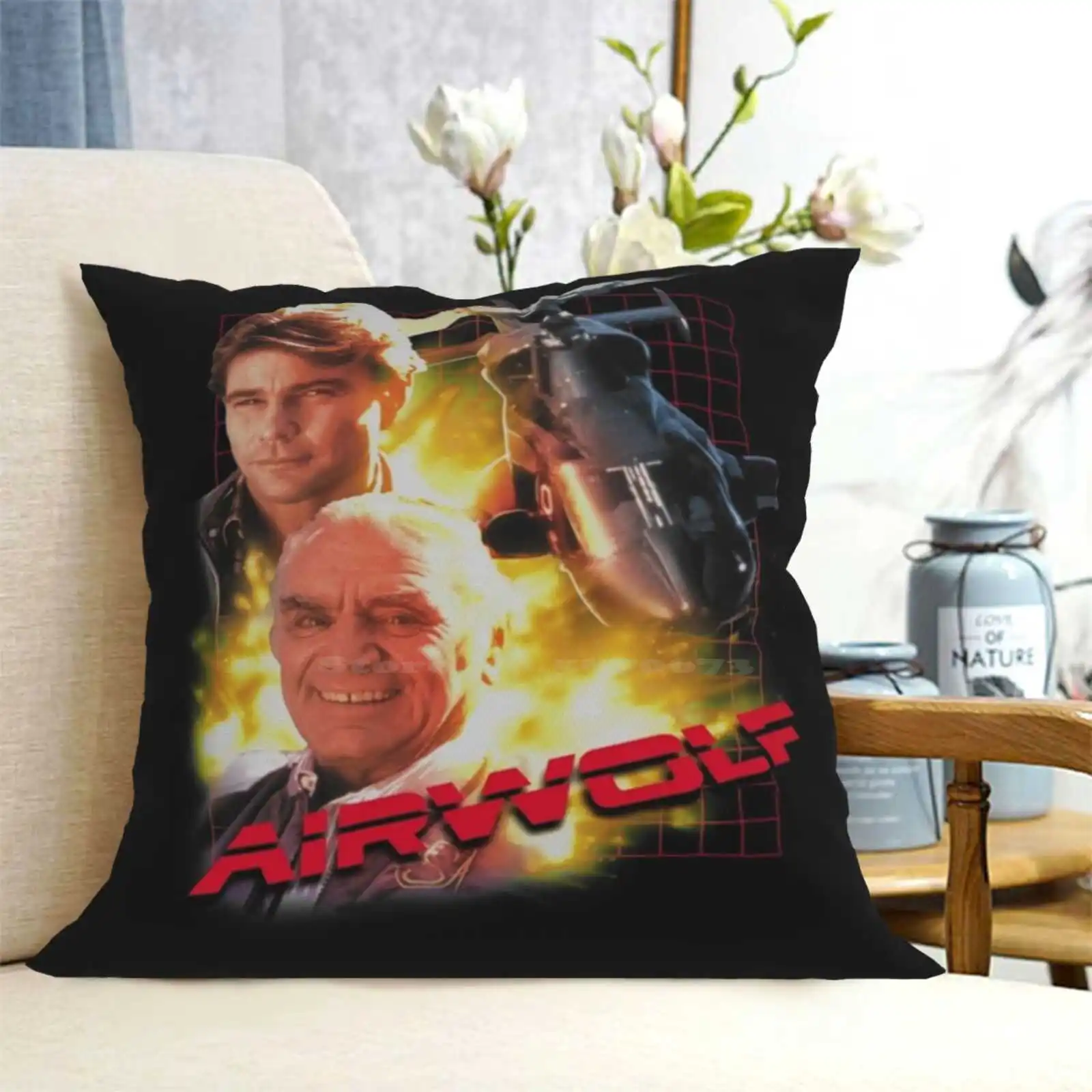 Airwolf-funda de almohada cuadrada con diseño divertido para hombre y mujer, cubierta de protección con diseño de helicóptero, caballero, jinete, Retro, equipo de los años 80, Kitt Street Hawk 1980S Geek Tv