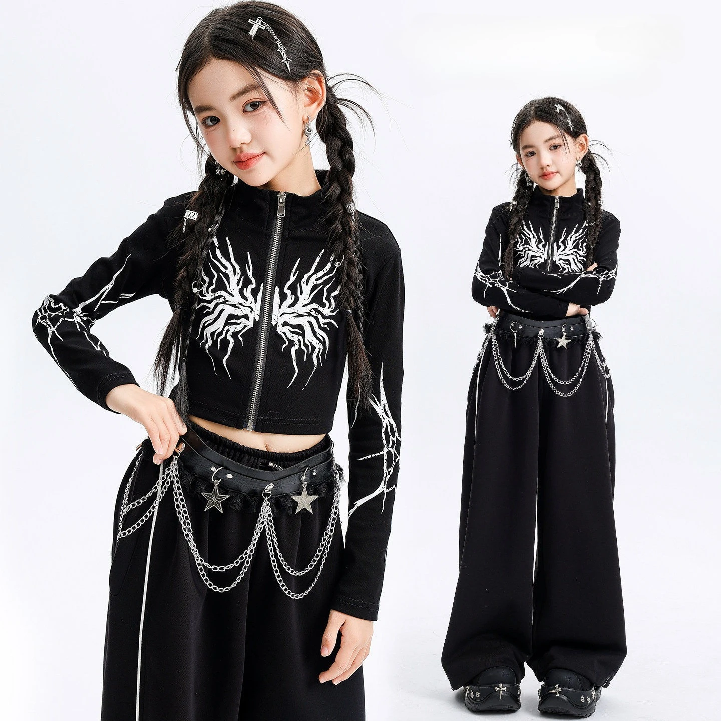 Girls K-pop Cool Crop Jacket Loose Sweat Pants Kids Hip Hop Street Dance Clothes Sets Children Girl Group Streetwear Costumes
