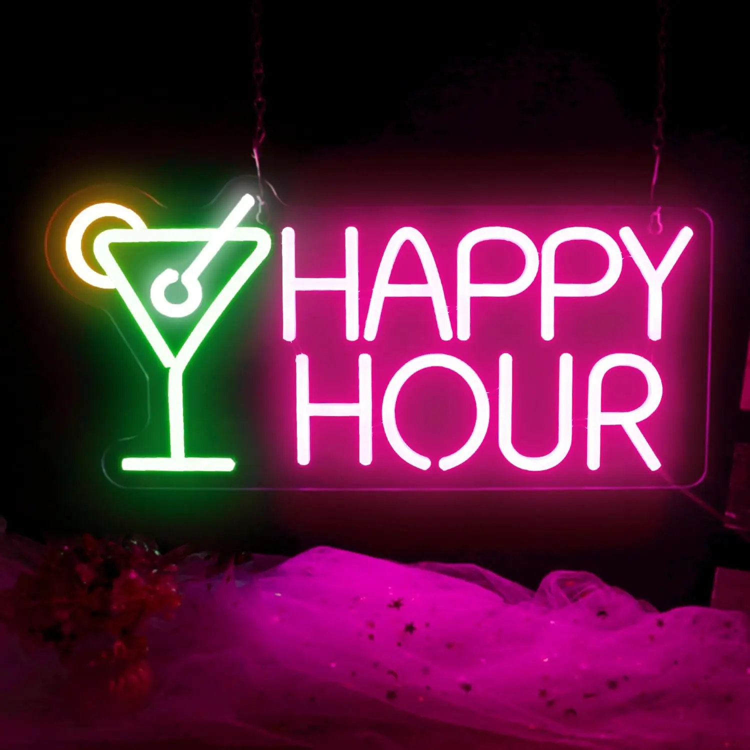 Happy Hour Neon Sign LED Neon Light Sign for Bedroom Beer Bar Neon Light Sign Hotel Party Club Office Wall Decor Night Light