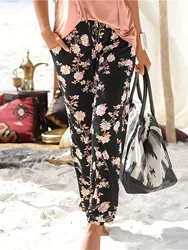 Women's Summer New Women's Loose and Fashionable High Waist Printed Casual Tie Feet Slim Fit Thin Pants