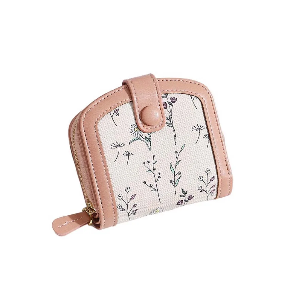 

Floral Print Mini Coin Purse Bag Multi Function Zipper Pouch PU Leather Short Wallet Small Korean Ins Fashion Card Holder Women