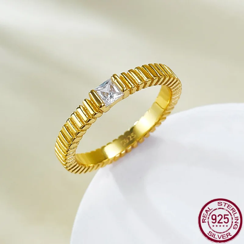 New S925 Silver New Instagram Cool Wind Luo Satin Straight Pattern Ring, Versatile European and American Single Item