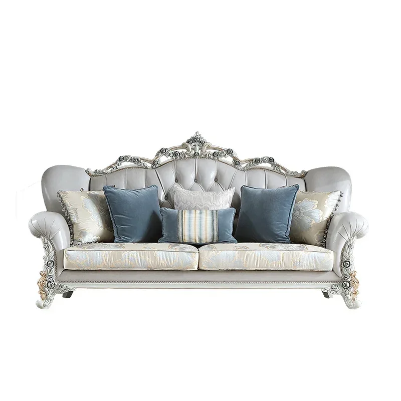 

Hot salesLuxury solid wood sofa living room large-sized first-floor cowhide European carved sofa