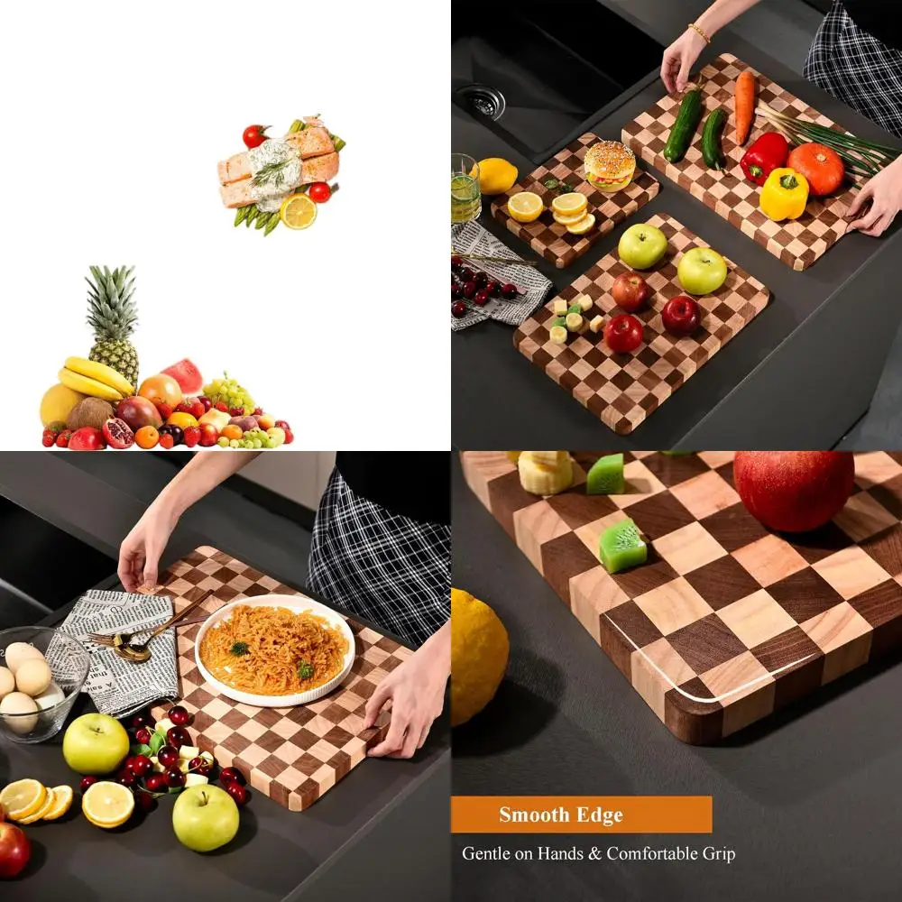 

3-Piece Kitchen Wood Cutting Board Set with Juice Groove & Handles - Large Thick Boards for Meat, Veg, Fruits