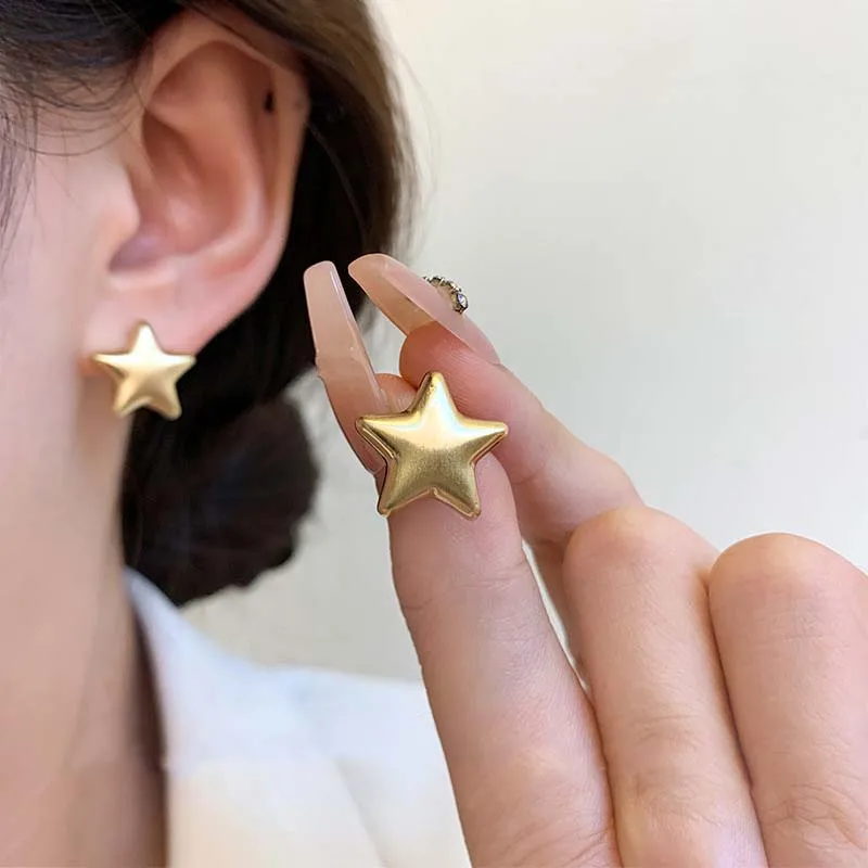 Fashion Gold Color Star Stud Earrings for Women Luxury Metal Misty Brushed Star Charm Earrings Wedding Party Jewelry Gifts