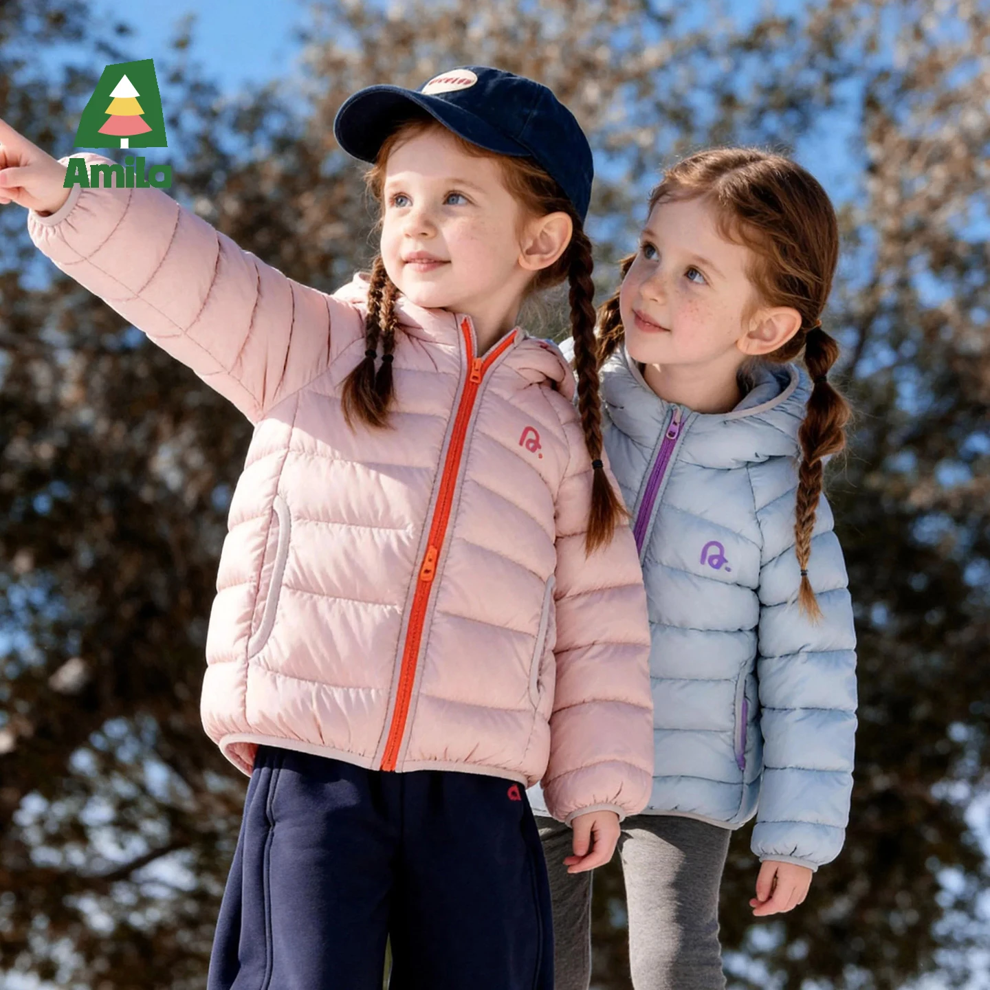 Amila 2026 Winter New Kids Short Puffer Jacket Hooded Color Block Thermal Lock Down Extra Warm Soft Cozy Daily Versatile Top