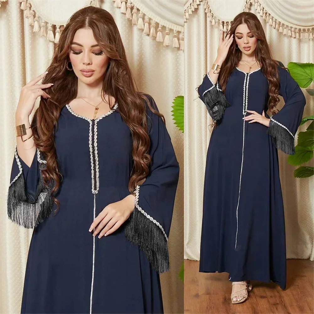 

Diamonds Abaya Muslim Women Fashion Tassel Long Maxi Dresses Turkey Arabic Dubai Saudi Kaftan Eid Party Ramadan Morocco Jalabiya