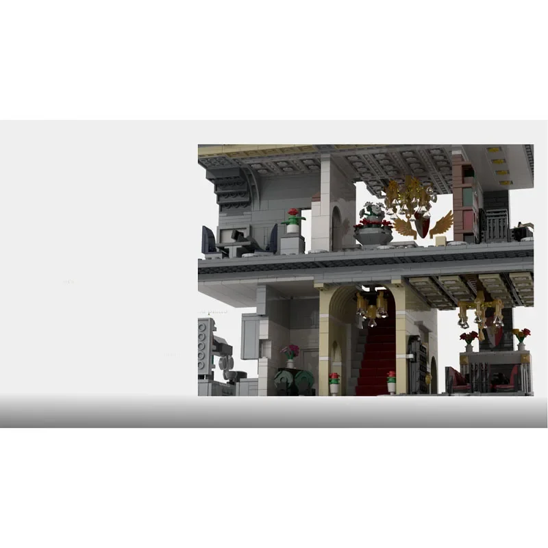 MOC-76209 클래식 레트로 대사관 건물 레고 모델, 8491개 조각, 소년과 어린이를 위한 생일 빌딩 블록 장난감 선물