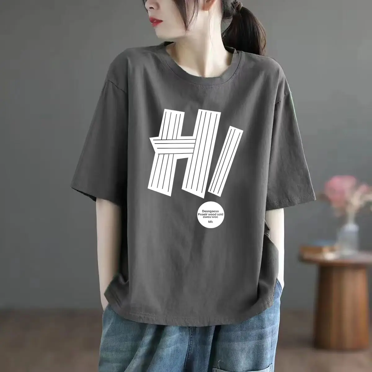 Cotton Short-sleeve T-shirt Women Summer Clothes New Arrival Letter Hi Harajuku American Style Retro Loose Lady Tops Y2k Trendy