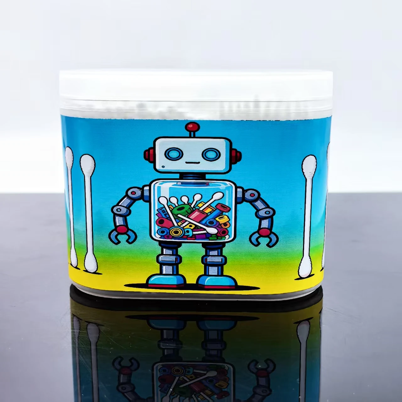 600 Stück/1200 Stück Roboter-Muster-Box-Set, kreative Wattestäbchen, doppelköpfige Wattestäbchen mit feiner Achse
