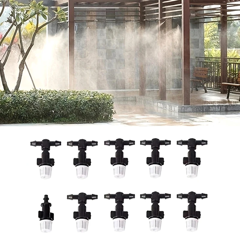 10Pcs Single Spray Cooling Tee Spray Head Connector Garden Balcony Site Farm Dust Disinfection Single Outlet Atomizing Nozzle