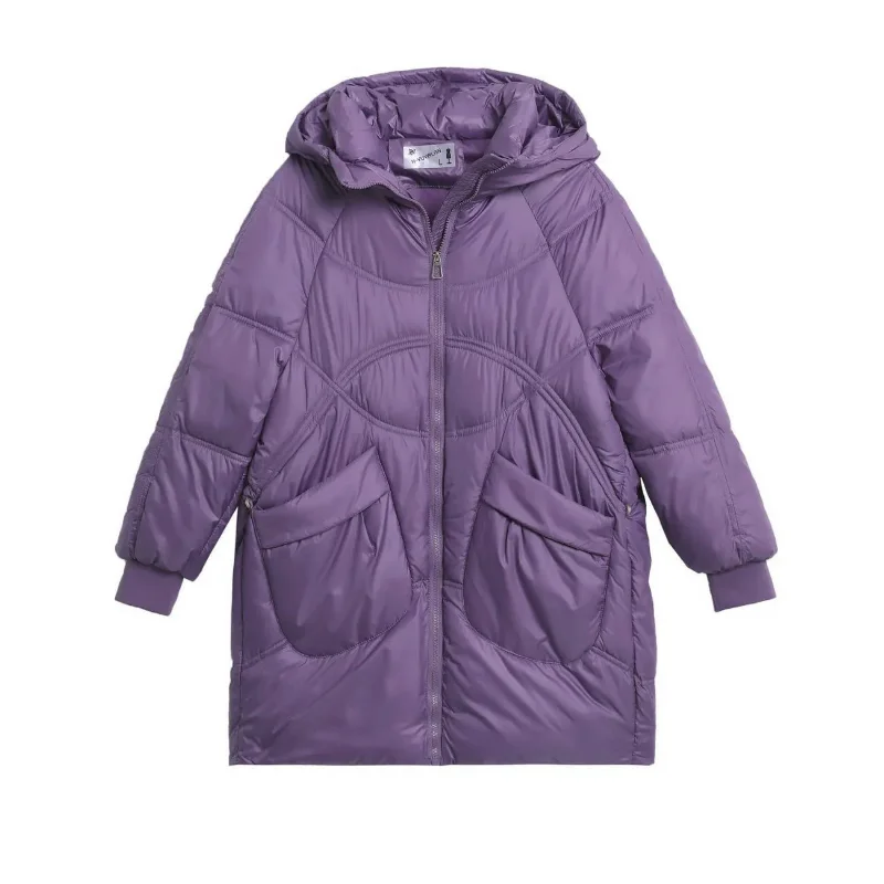 2023 New Women Down Cotton-Padded Jacket Mid-Length Loose Hooded Cotton-Padded Coat Thick Warm Jacket