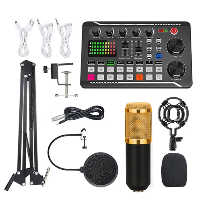 

F998 Sound Card 16 Sound Effects Noise Reduction Mixers Headset Mic Voice Control for Phone PC Computer DJ Music Studio Party