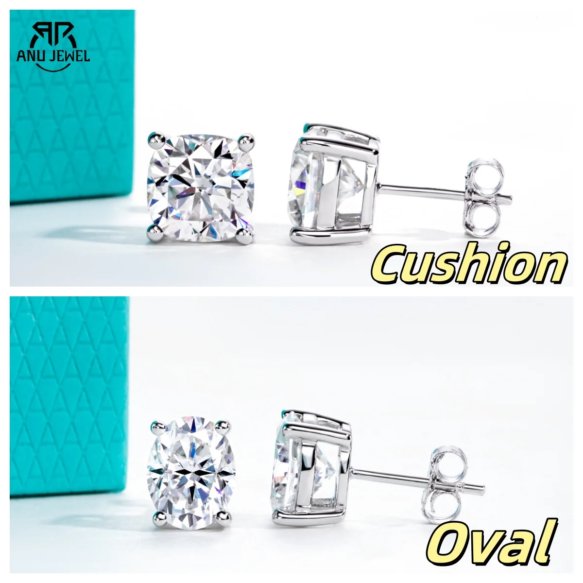 

AnuJewel Cushion Oval Moissanite Stud Earrings 1cttw-6cttw 925 Sterling Silver Earring