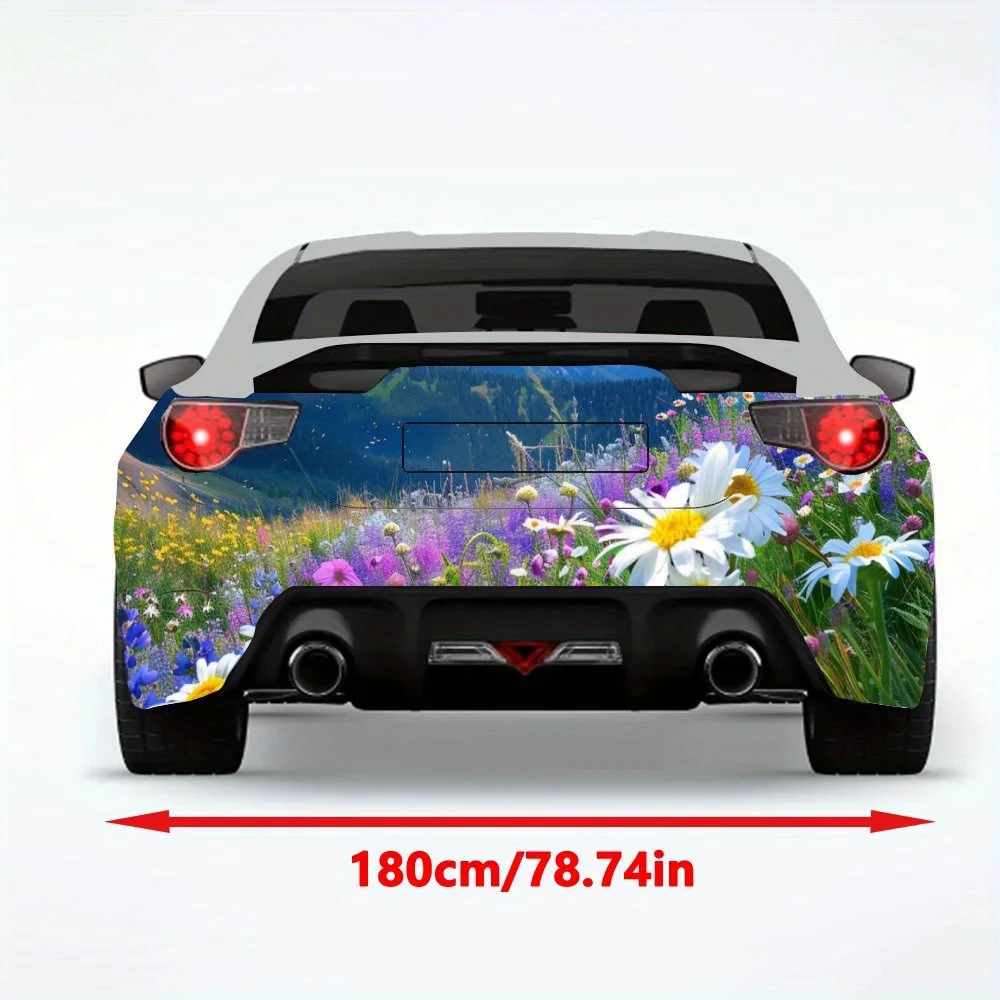 Mountain Flower Field Paradise Sticker,Vinyl Decal for Car Rear, Waterproof Self-Adhesive Vinyl Stickers for Vehicle Tail and Bu