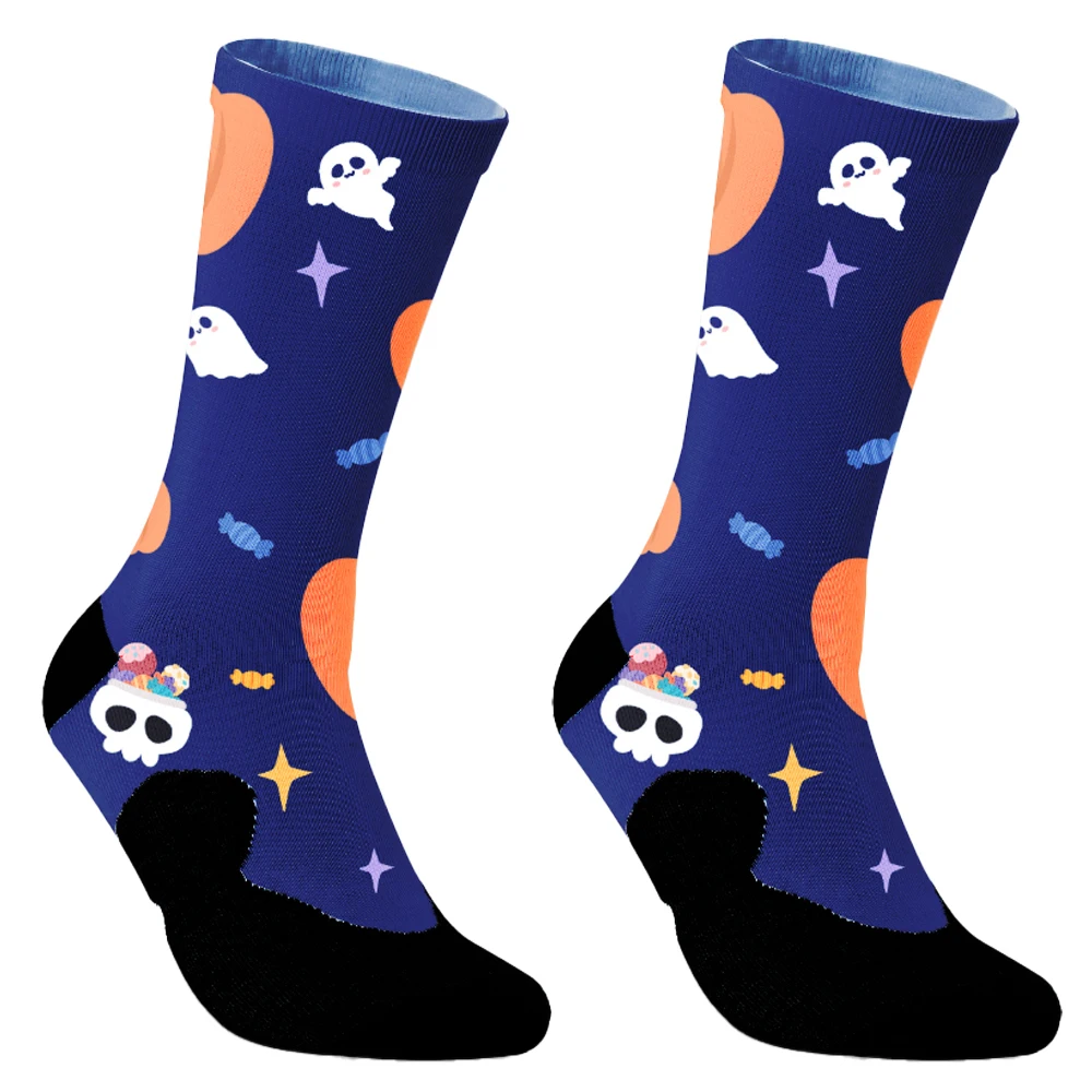 Funny Autumn Winter Festive Gift Socks for Male Cartoon Witch Pumpkin Tube Socks Halloween Men's Socks Large Size Cotton