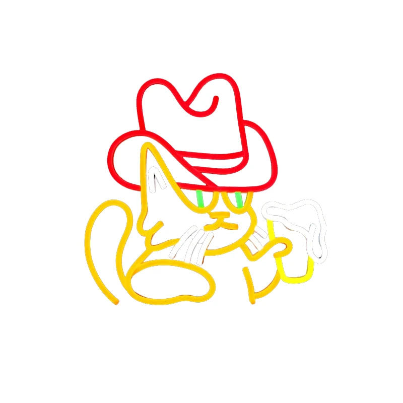 Cowboy chat néons pour décoration murale thème occidental restaurant thème fête réseau point de carte rouge décoration personnalisée