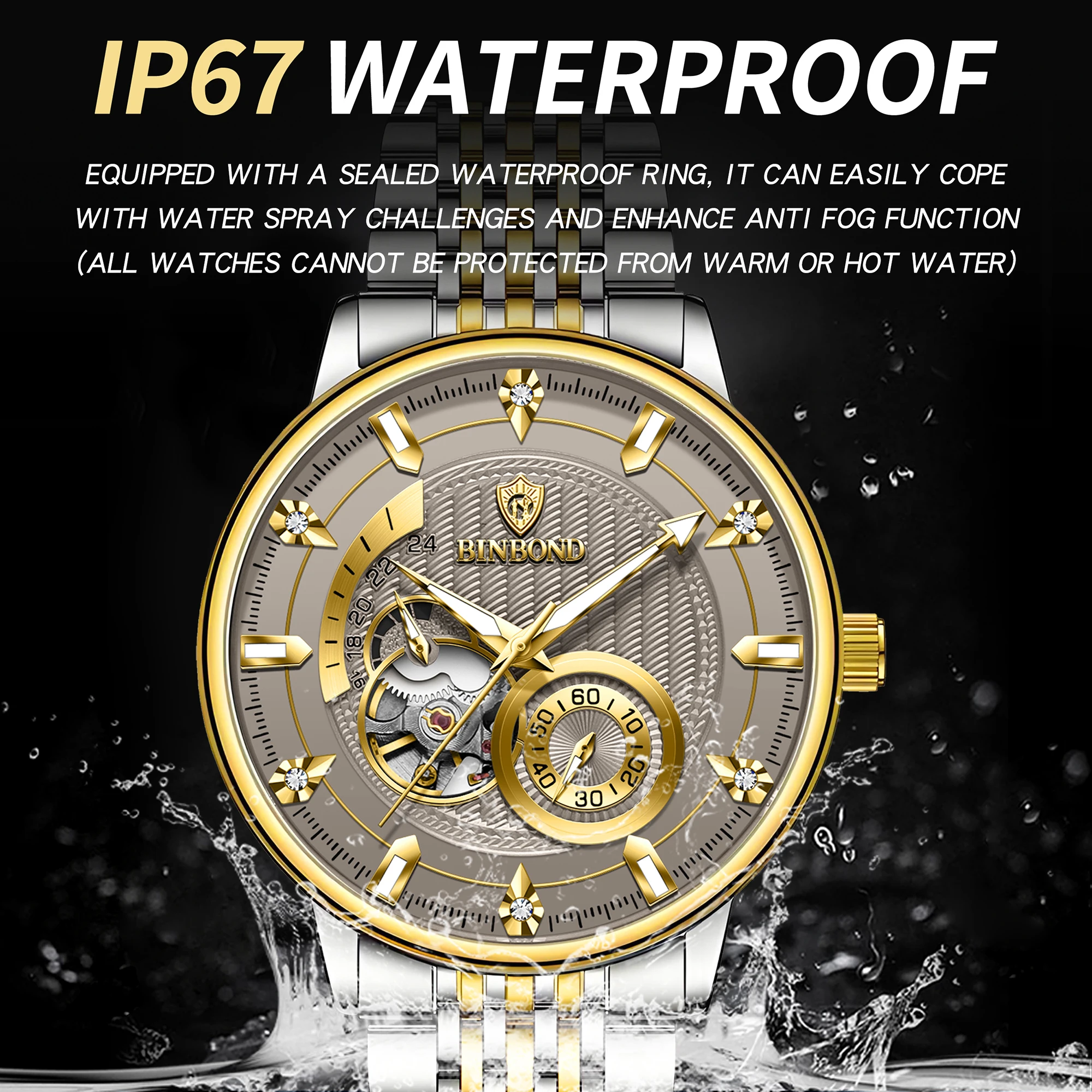 BINBOND Original Tourbillon Automatic Mechanical Wristwatches For Men Luxury Luminous Waterproof Men's Watch Reloj Hombre +Box gallery 4