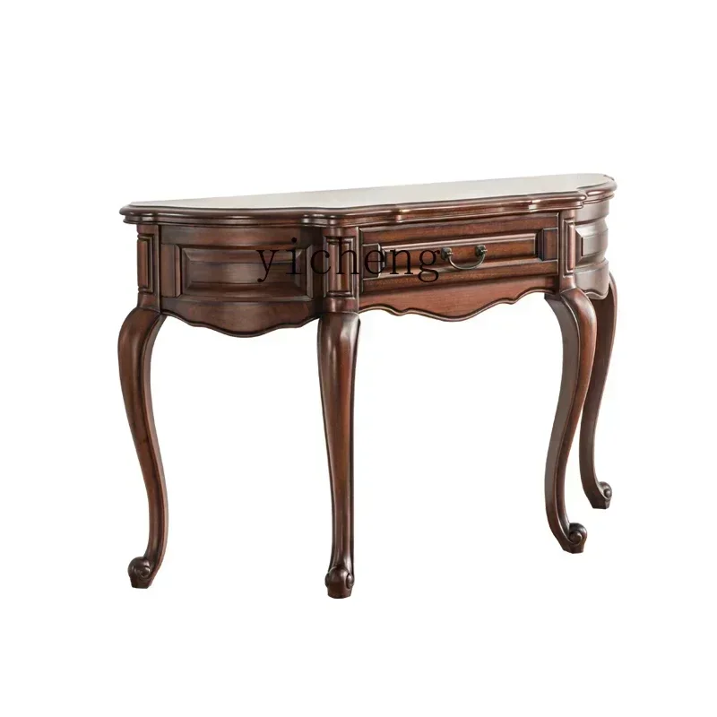 E-G16  All Solid Wood Entrance Table Semi-round Entrance Table European Sofa Back Few Foyer Entrance Cabinet