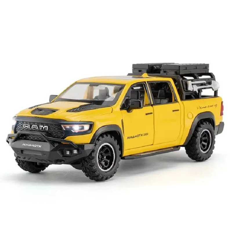 1:32 RAM MAMMOTH Pickup Off Road Vehicle Miniature Diecast Metal Model Car Toy Pull Back Sound & Light Collectibles Gifts